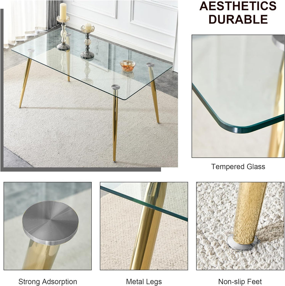 Baysitone Glass Dining Table for 4 with 63 inch Clear Rectangular Glass Top, ...