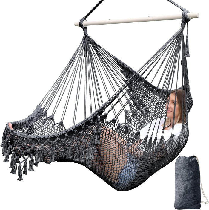 Chihee Hammock Chair Handmade Woven Mesh Hanging Seat Metal Spreader Bar