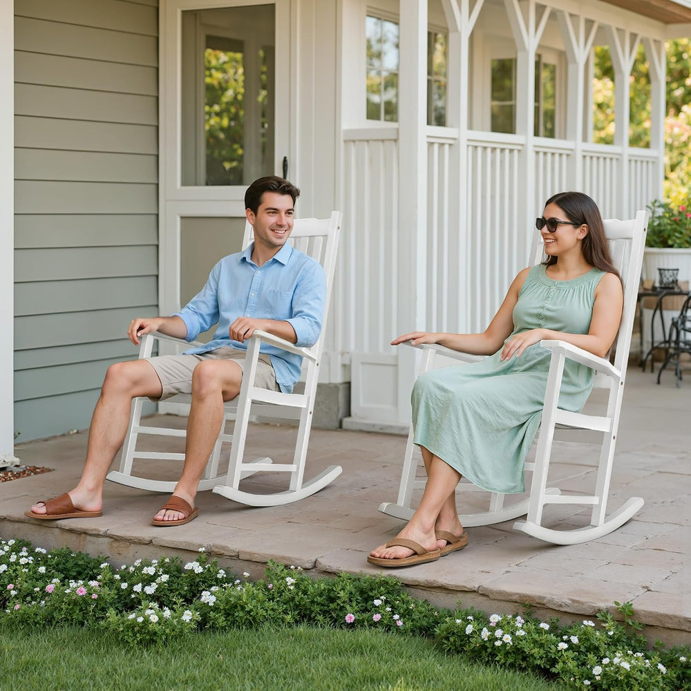 Flamaker Acacia Wood Porch Rocking Chairs Set of 2 (White)