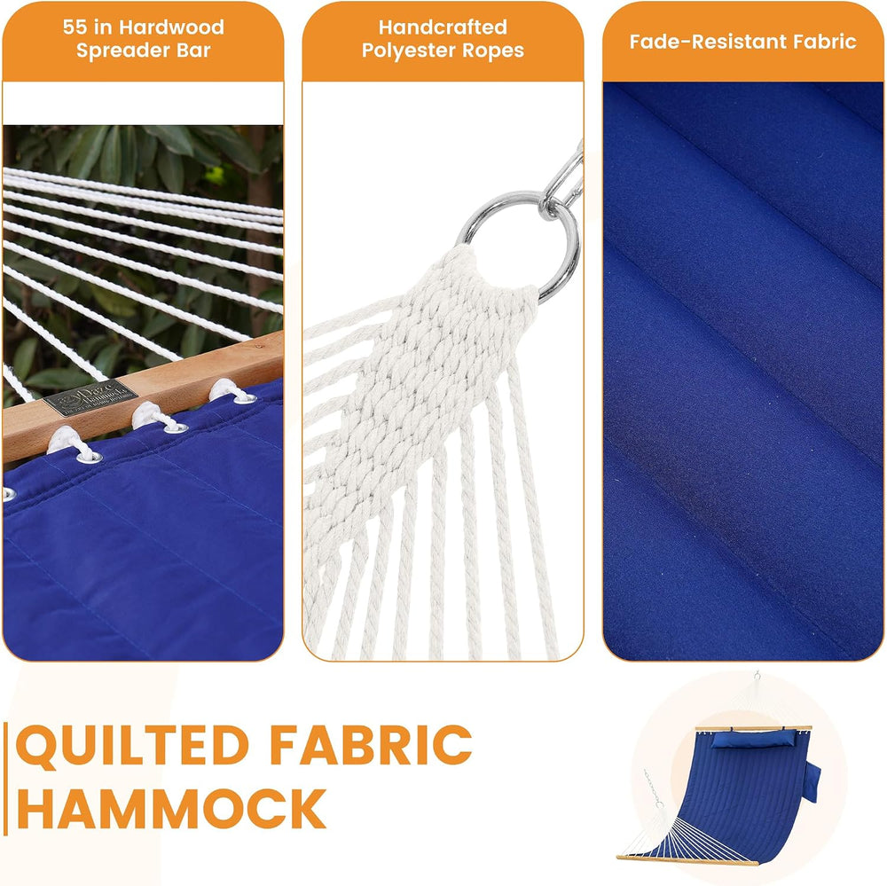 Lazy Daze Double Hammock with Pillow & Tree Straps for Outside, Navy Blue