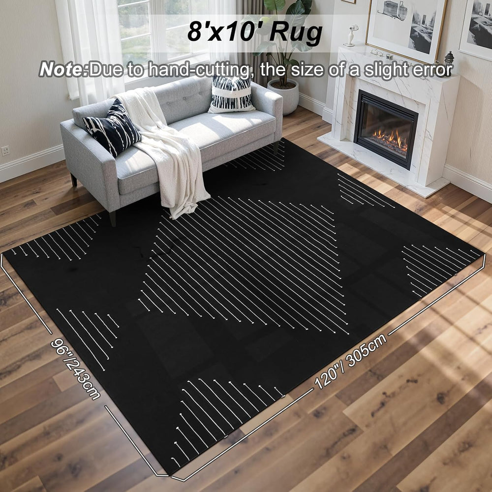 LIVEBOX Boho Black Area Rug 8 x 10 for Living Room, Bedroom Washable Moroccan...