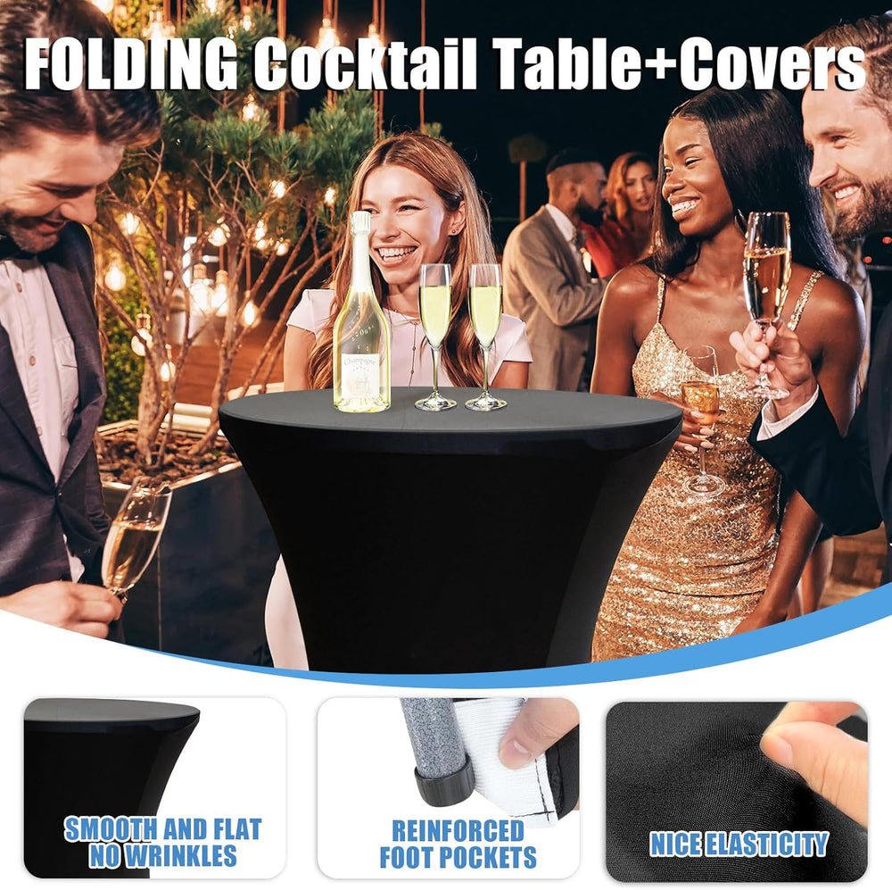 2 Sets 32in Folding Cocktail Tables+Black Cocktail Table Covers