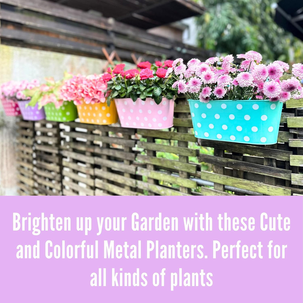 LaLaGreen Colorful Rail Planter (17 in, 6 Pack) Polka Dot Metal Deck Pots