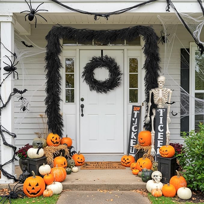 N&T NIETING 5.9FT Halloween Black Artificial Norfolk Pine Garland Real To...
