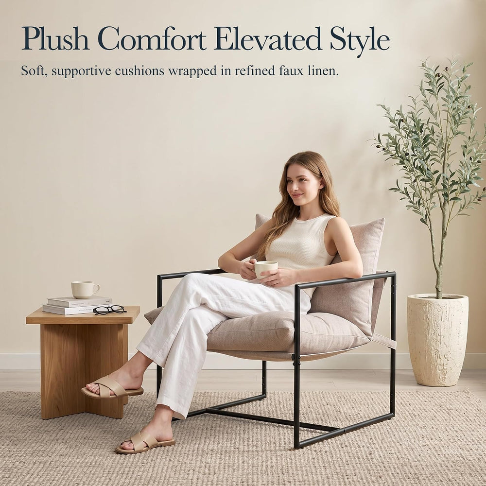 Modern Accent Chair, Upholstered Reading Sling Chair with Metal Frame and Sof...