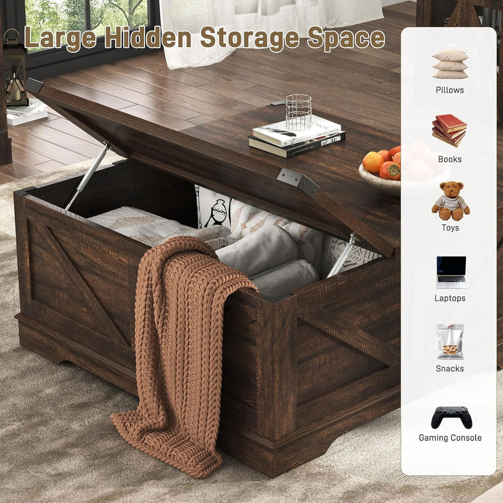 Hlivelood 40” Large Farmhouse Lift Top Coffee Table with Power Outlets and La...