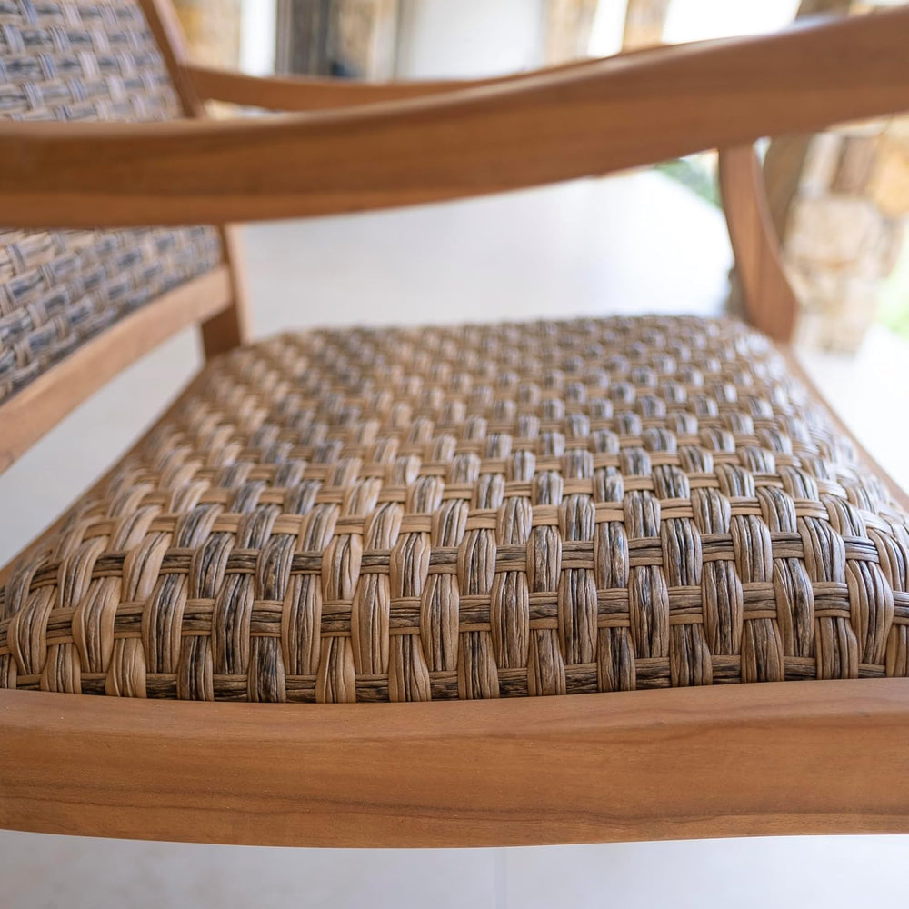 Cambridge Casual Dunham Teak Porch Rocking Chair Brown Wicker, Padded Woven S...