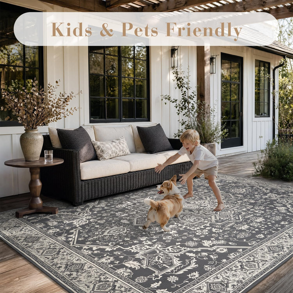 AMOAMI-Outdoor Rug-Patio Rug 5x8 ft Quick Dry Flatweave Textured Machine Wash...