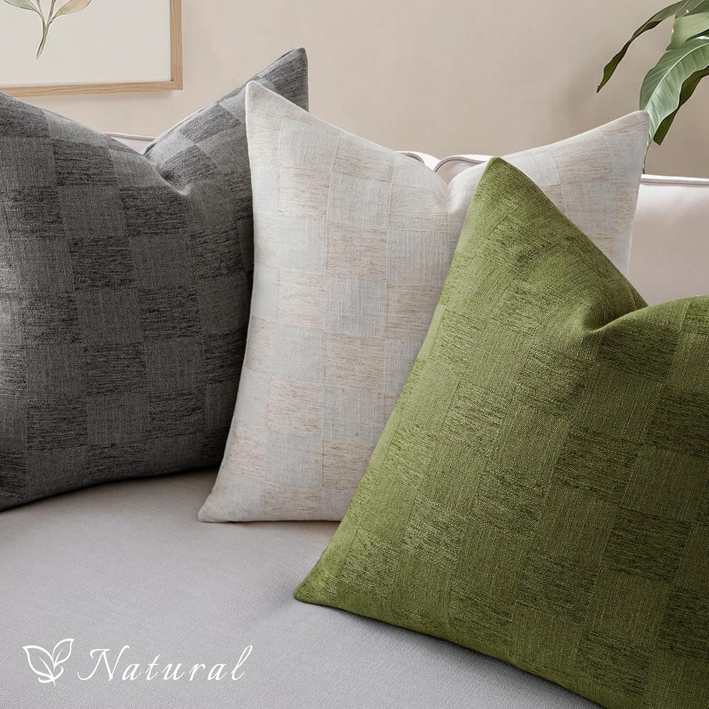 A moment Set of 2 Decorative Linen Throw Pillow Covers,Large Grid Textured Ne...