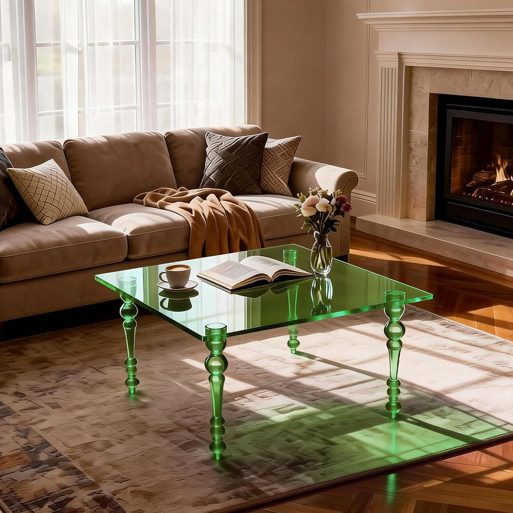Acrylic Coffee Table Square, Mid-Century Modern Style for Living Room, Bedroo...
