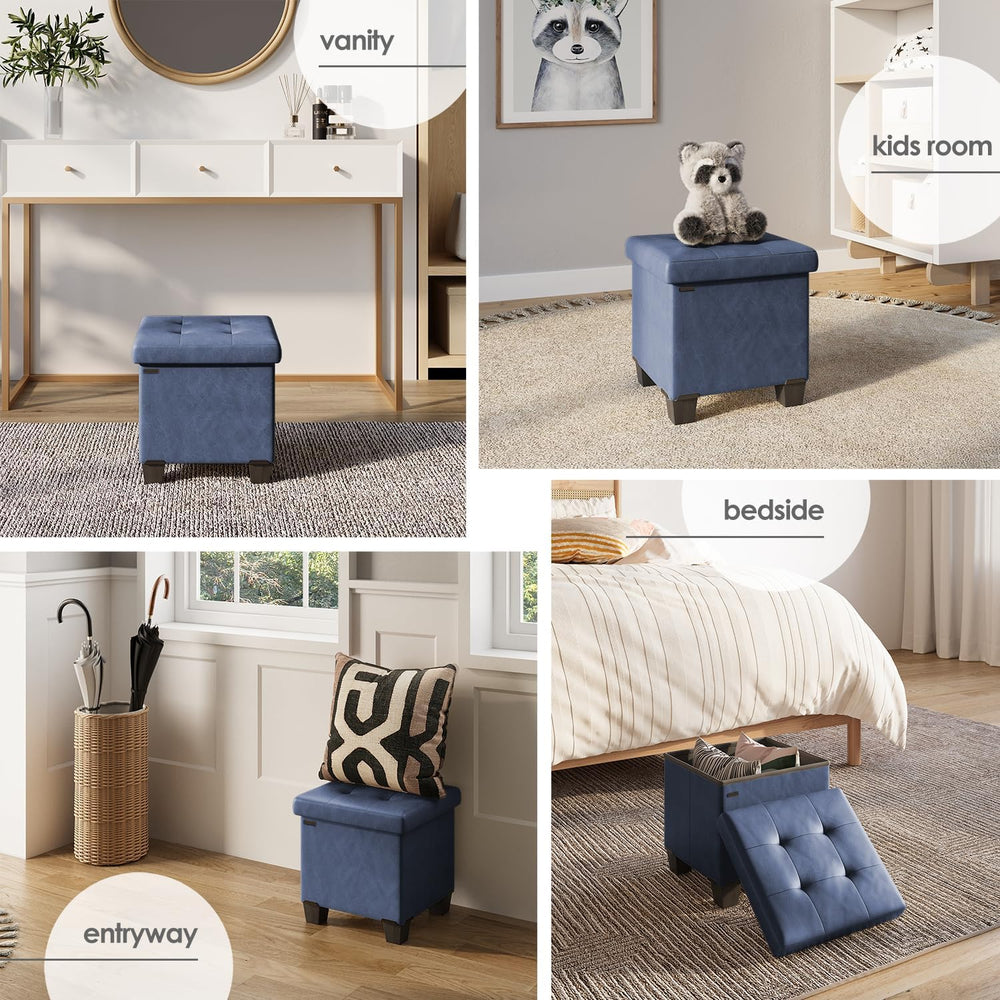 Storage Ottoman Cube with Small Bin, 15-in Square Ottoman with Storage for Li...
