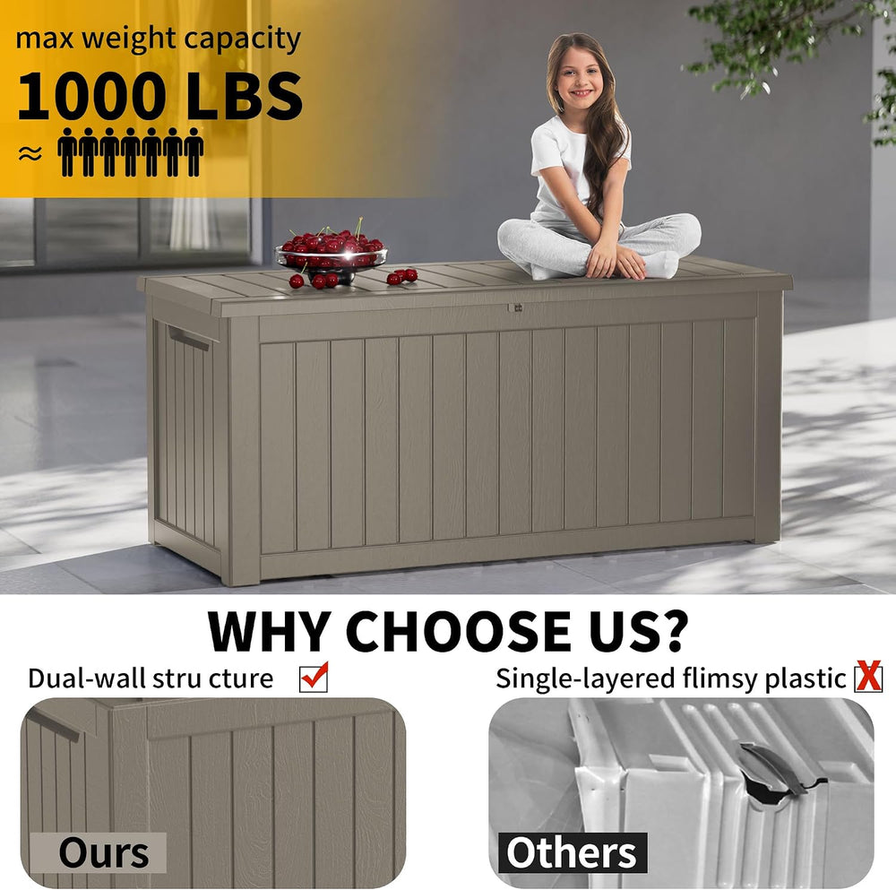 200 Gallon Outdoor Storage Box Patio Deck Box Waterproof, Resin Lockable Outs...