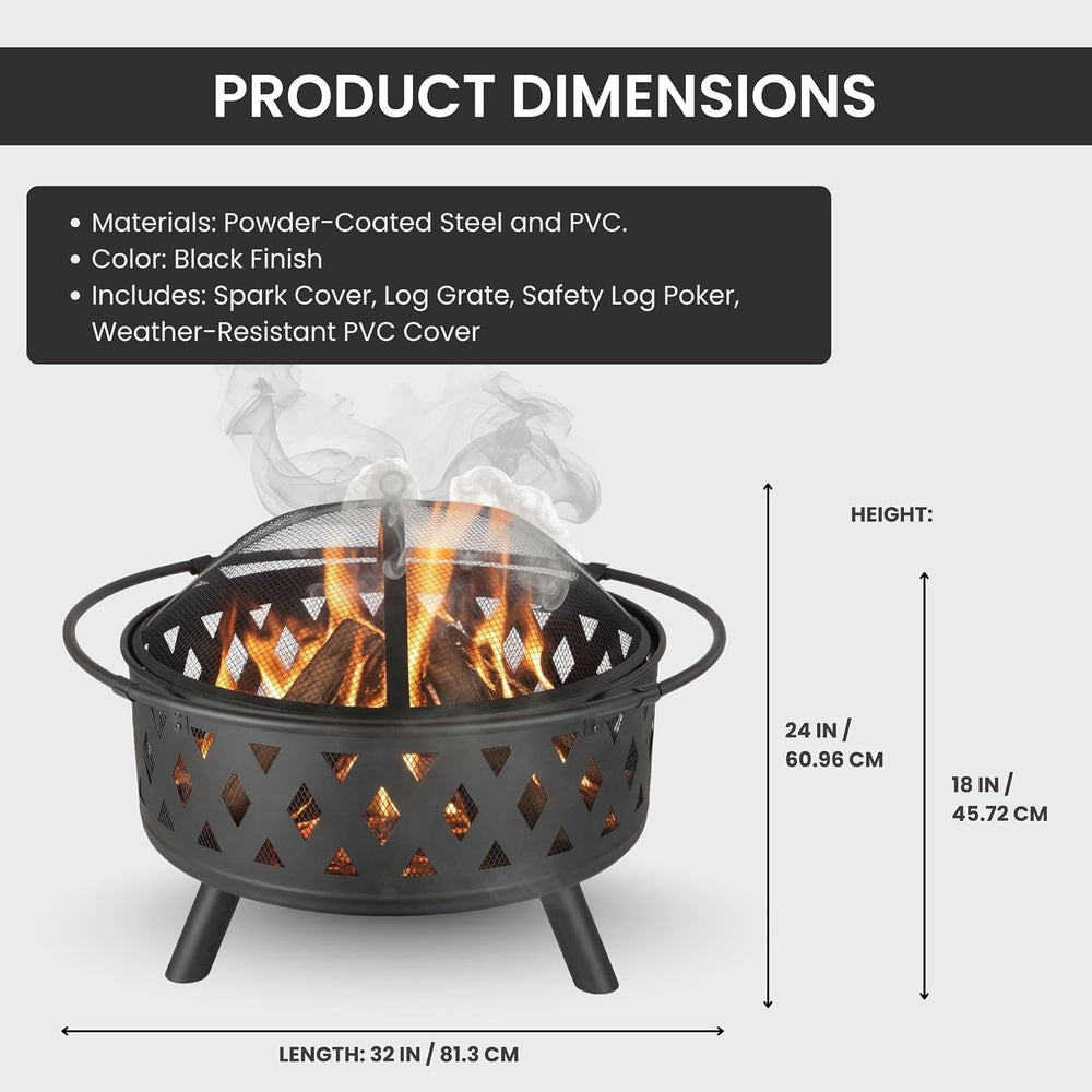 Pure Garden Outdoor Fire Pit with Cross Weave Pattern, Black, 32-Inch