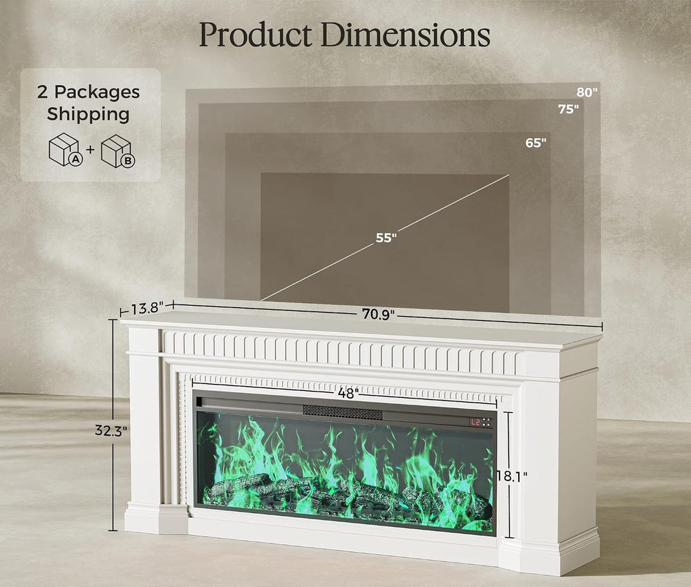PRAISUN 70'' Fireplace TV Stand with 48'' Electric Fireplace
