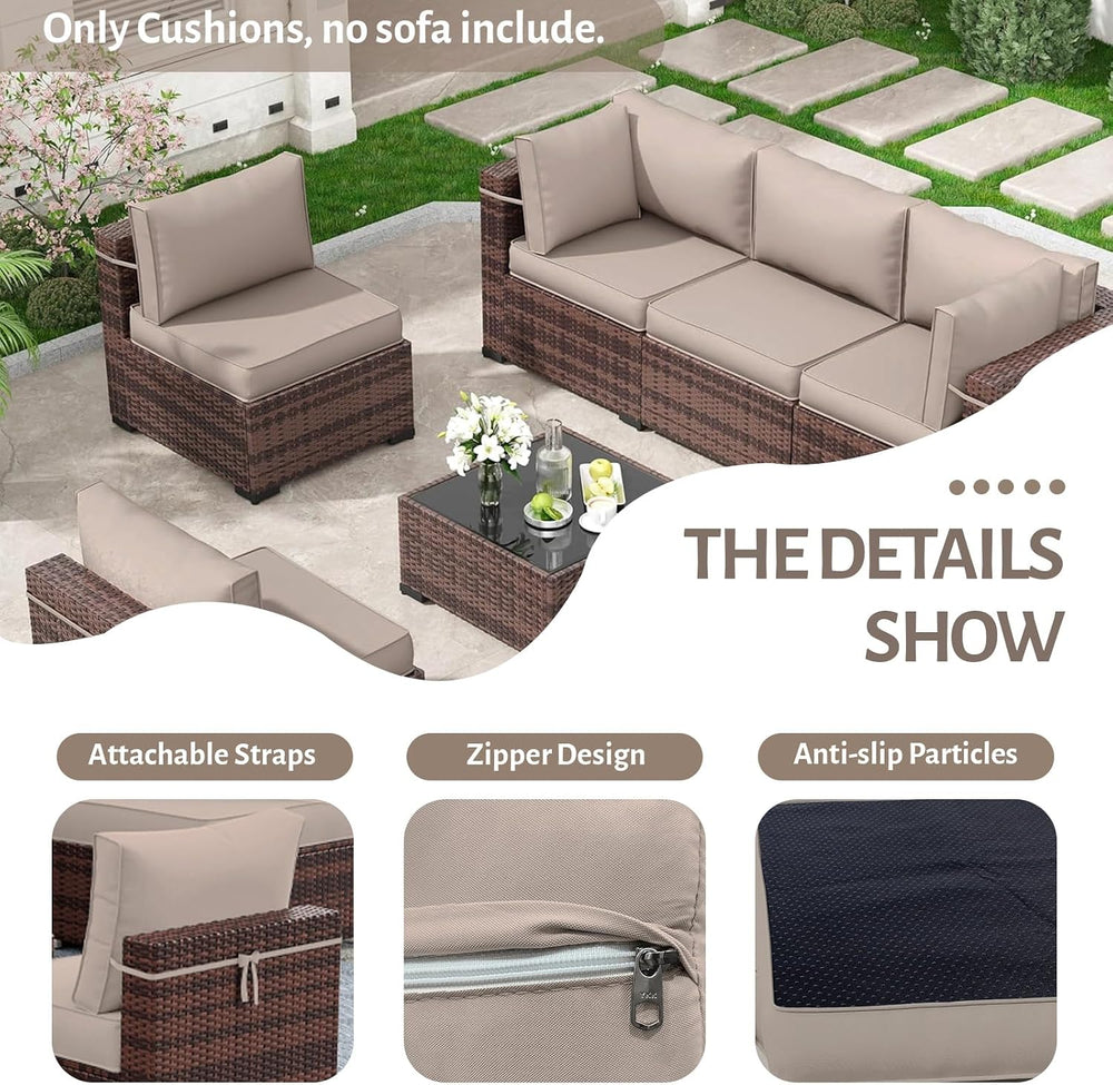 14Pcs Outdoor Sofa Replacement Cushions,Water-Resistant Patio Funiture Sectio...