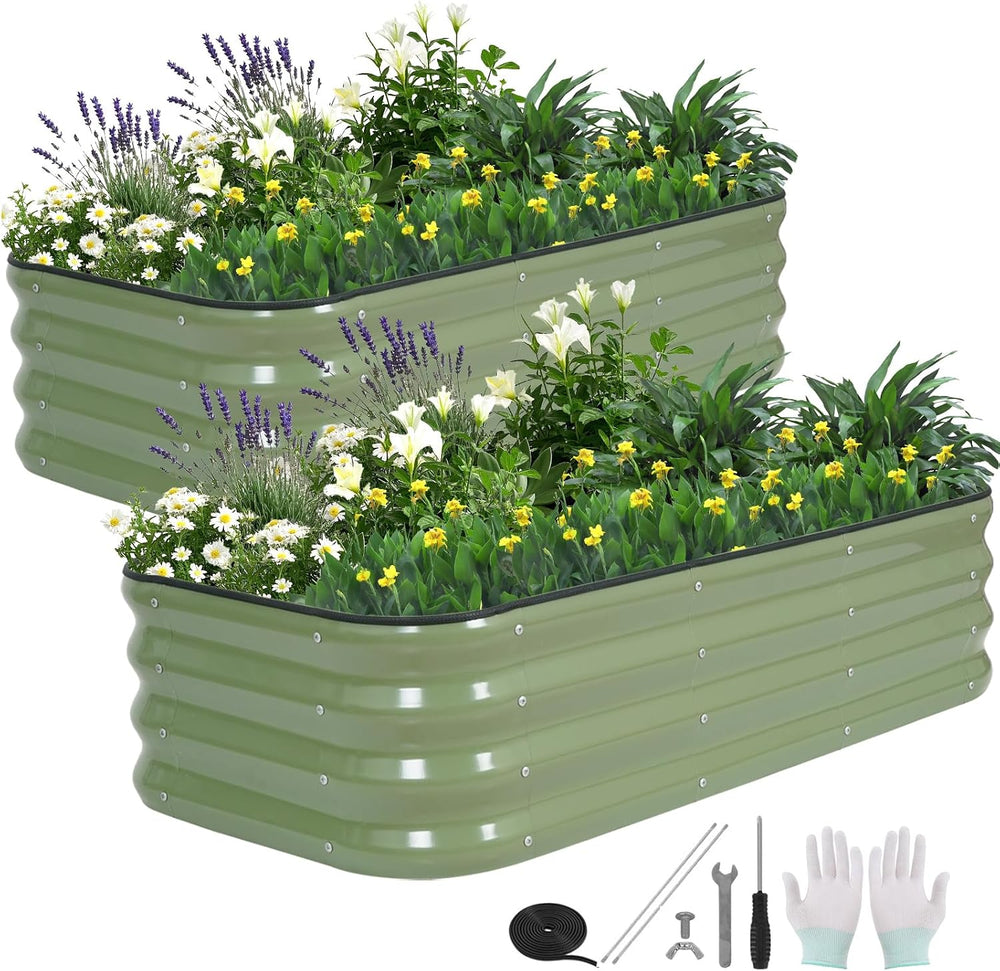3 in 1 Galvanized Raised Garden Bed, 4x2x1ft, 2Pack, Green