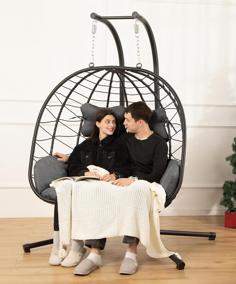 Double Egg Chair with Stand Hammock Swing Chair Foldable Hanging Loveseat, UV...
