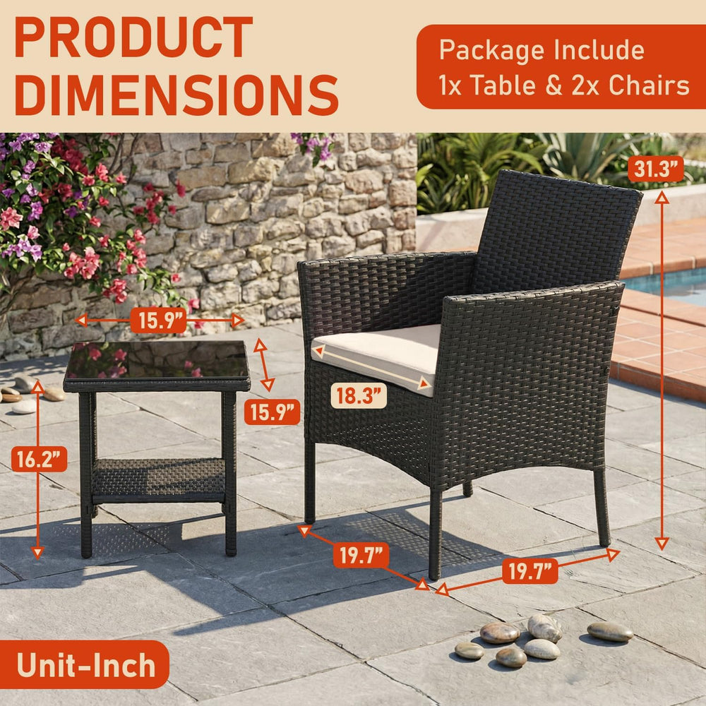 NChanmar 3 Pieces Patio Furniture Outdoor Bistro Set Outdoor&Indoor,Black