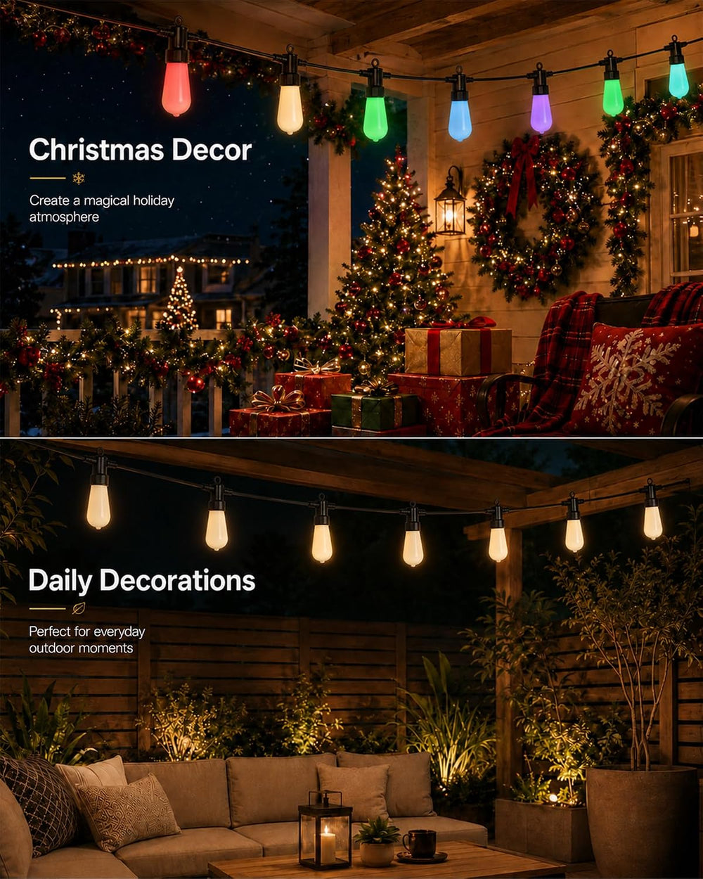 Smart Outdoor String Lights, 100FT RGBW Color Changing Patio Lights with Remo...