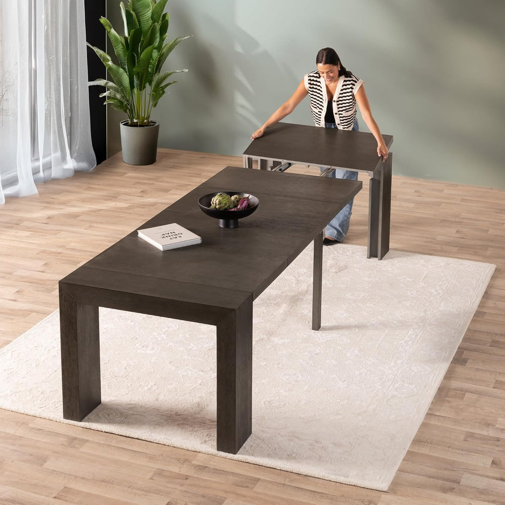 Transformer Table Solid Wood Extendable Dining Table, Black