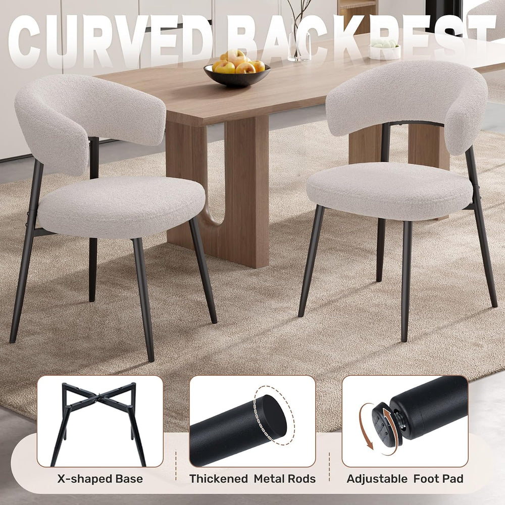 Dining Chairs Set of 2, Mid Century Modern Kitchen Chairs, Boucle Upholstered...