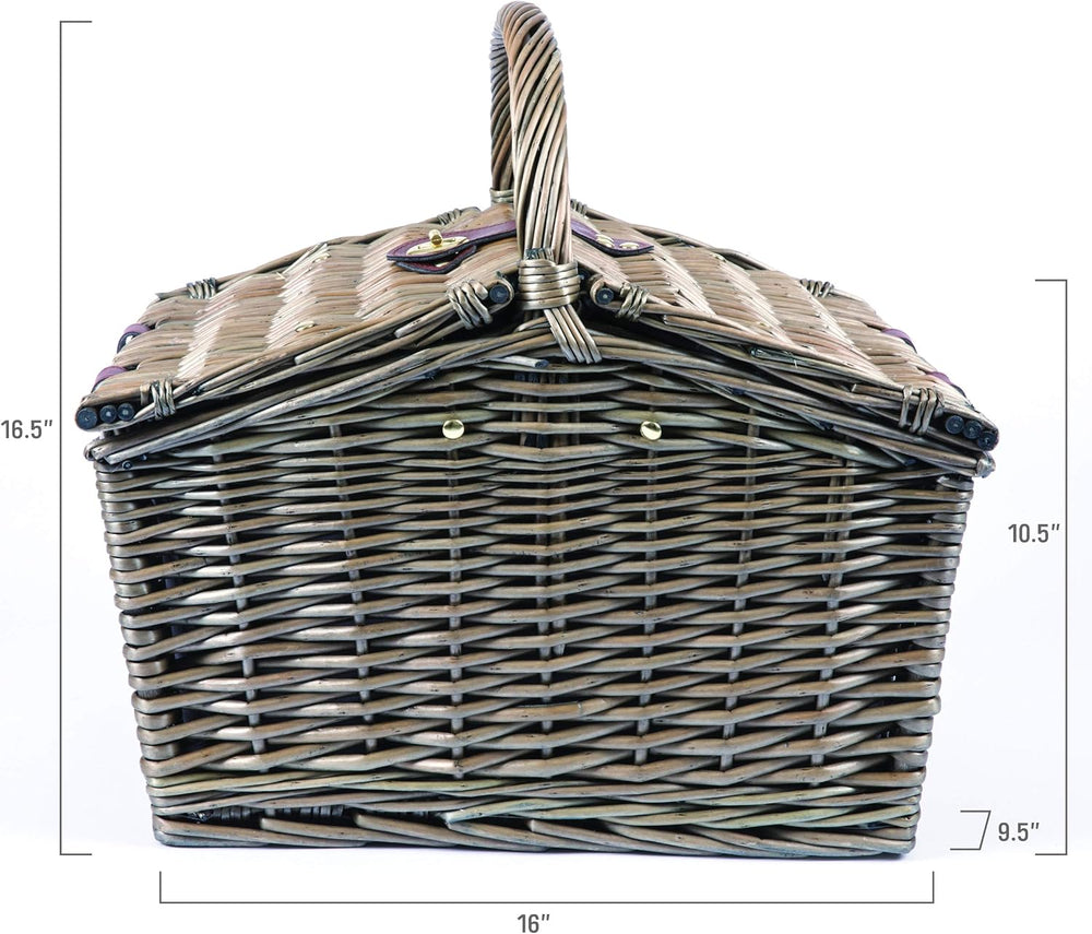 PICNIC TIME Piccadilly Picnic Basket for 2, Romantic Vintage English-Style Wo...