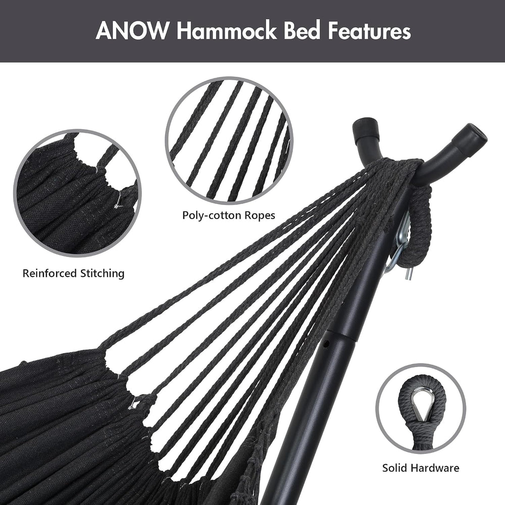 ANOW Outdoor Space Saving Hammock with Stand, Dark Gray with Tassels