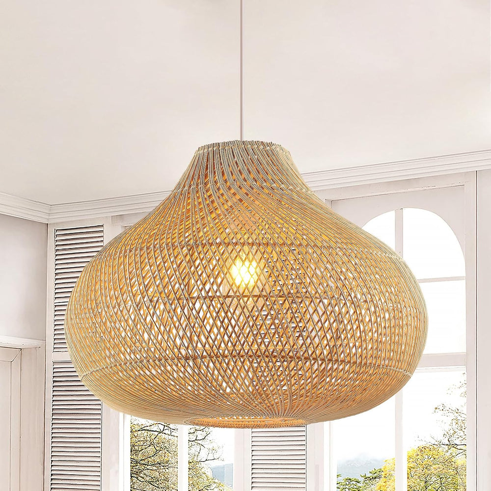 Large Rattan Pendant Light, 19.7" Rattan Boho Wicker Chandelier Hand-Wov...