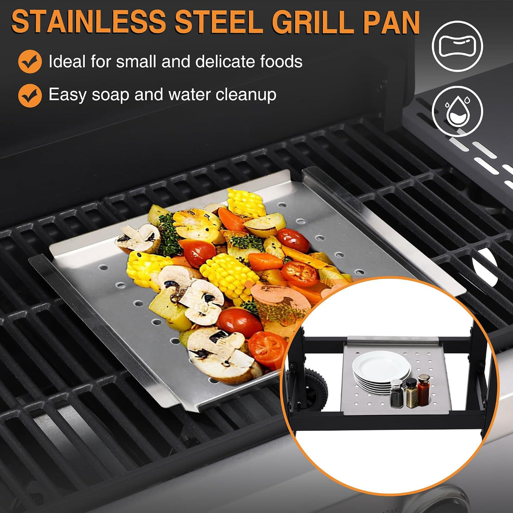 4 Burner Propane Gas Grill, Portable BBQ Grill with Cast Iron Grate & Gri...