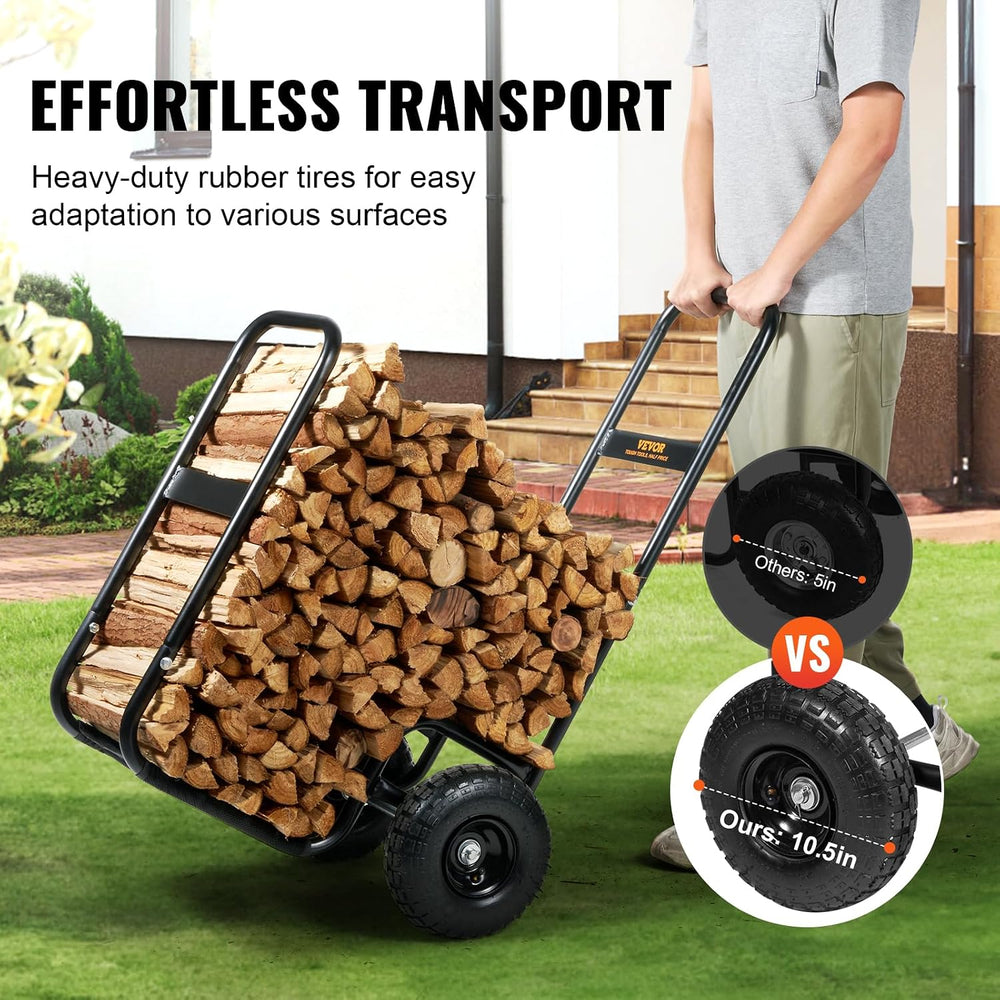 VEVOR Log Cart 250 lbs Load Capacity, Outdoor and Indoor Wood Rack Storage Mo...