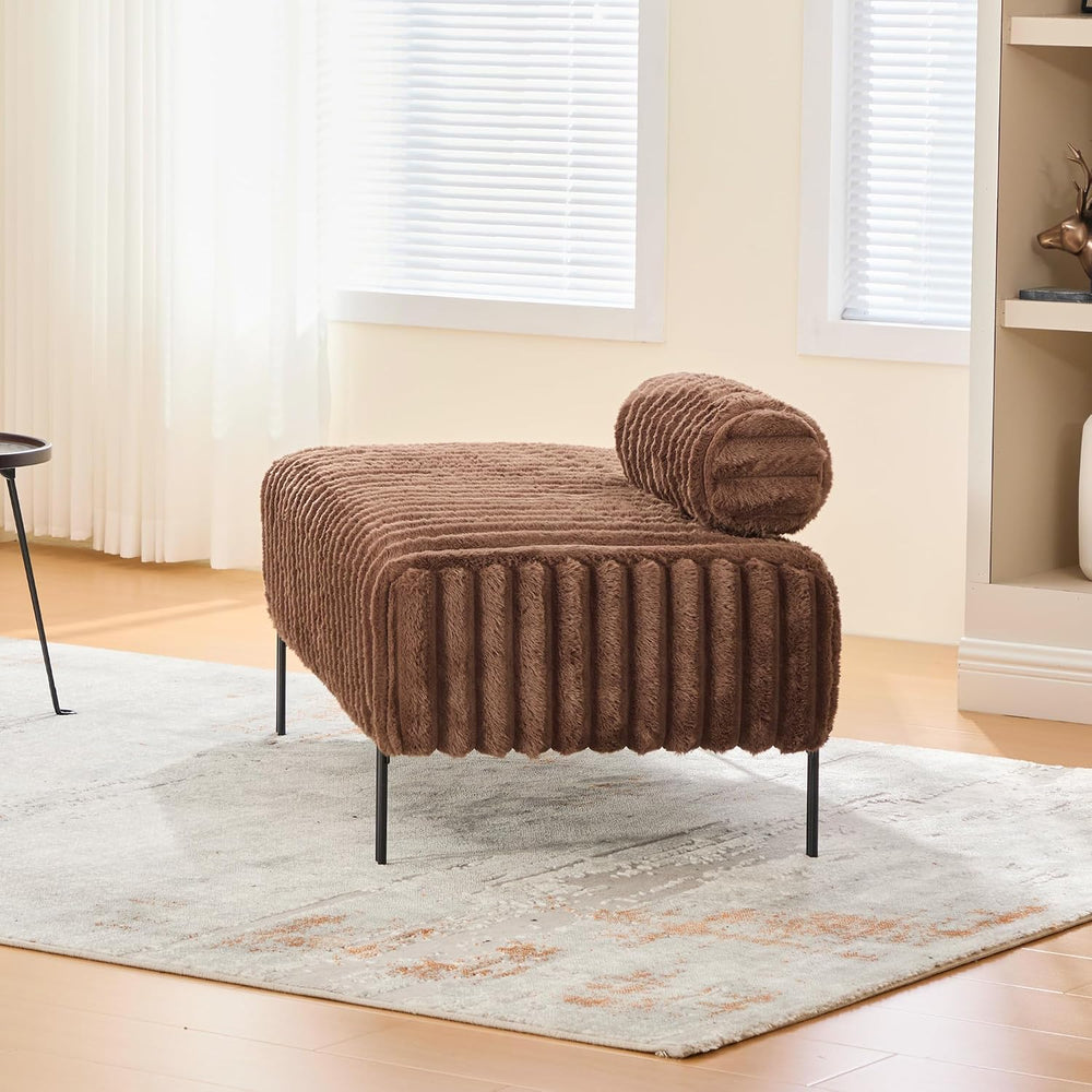 Upholstered Mini Loveseat with Metal Legs, Faux Fur Loveseat Chair with Backr...