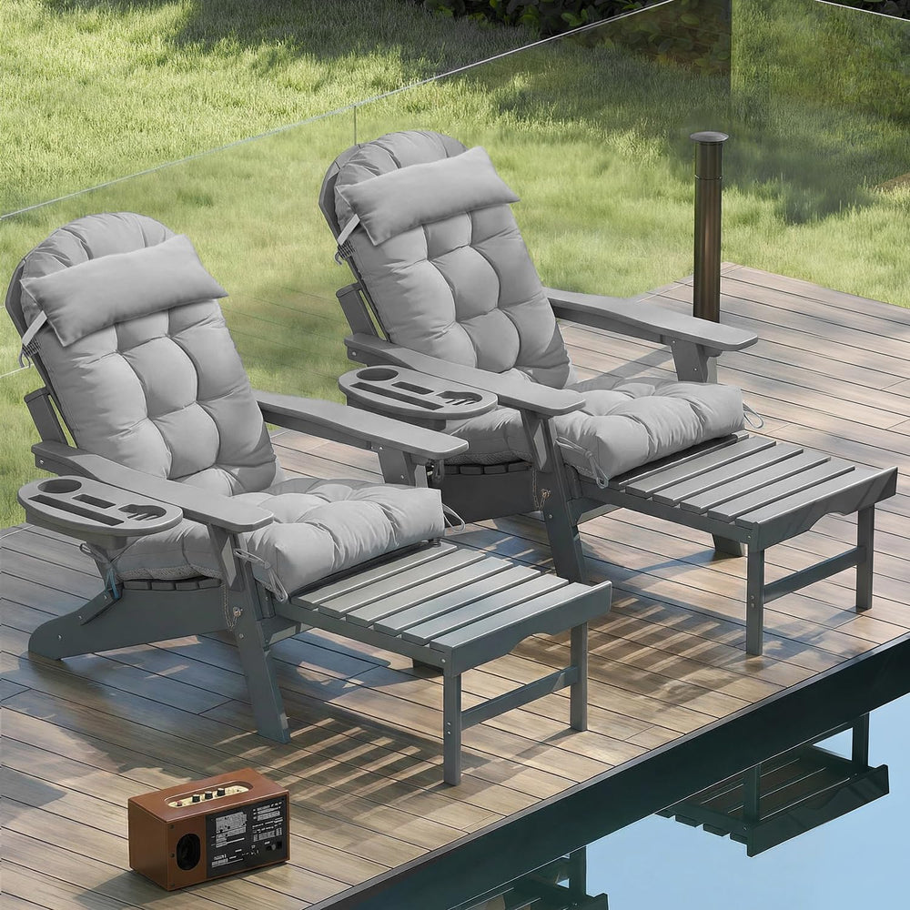 NAVINE Adirondack Chair Cushions Set of 2 with Headrest, Grey