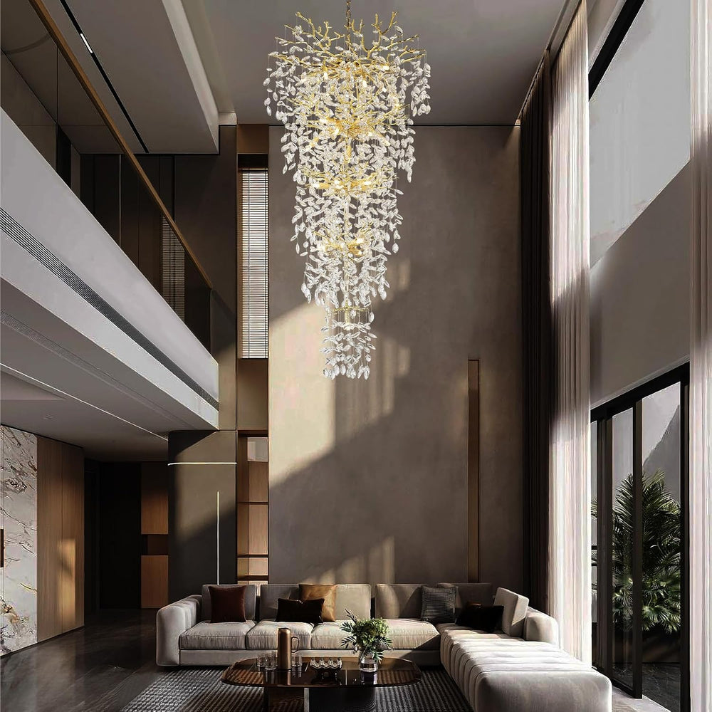 118'' Long Chandelier for High Ceiling, 28-Light Luxury Gold Tree Bra...