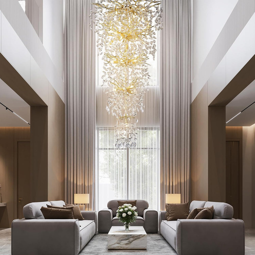 118'' Long Chandelier for High Ceiling, 28-Light Luxury Gold Tree Bra...
