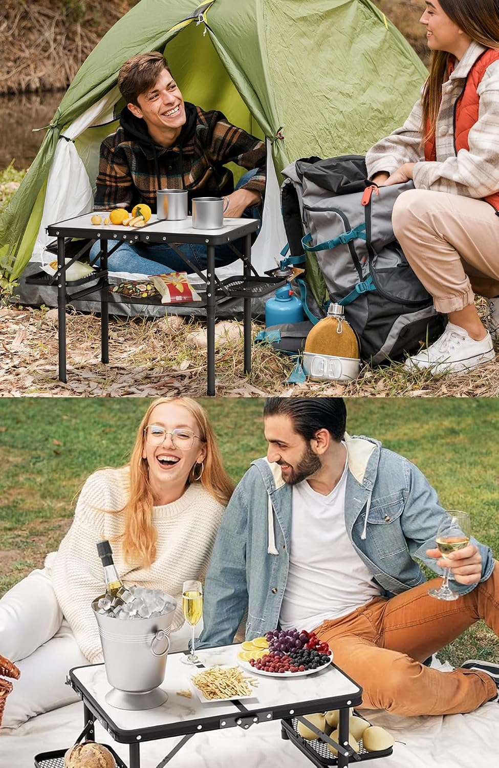 Titanker Small Camping Table Foldable 2ft, Folding Picnic Table with Side Rac...