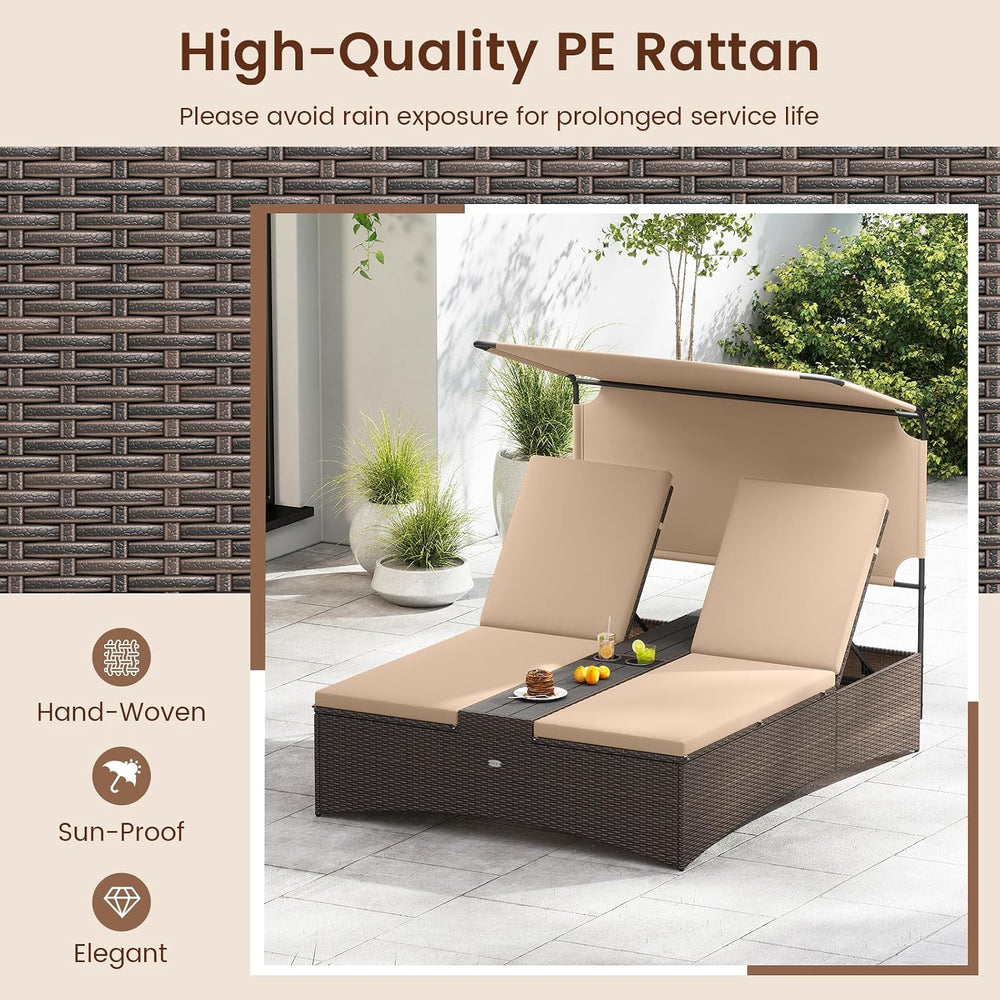 Tangkula Outdoor Rattan Daybed with Canopy & 4-Level Adjustable Backrests...
