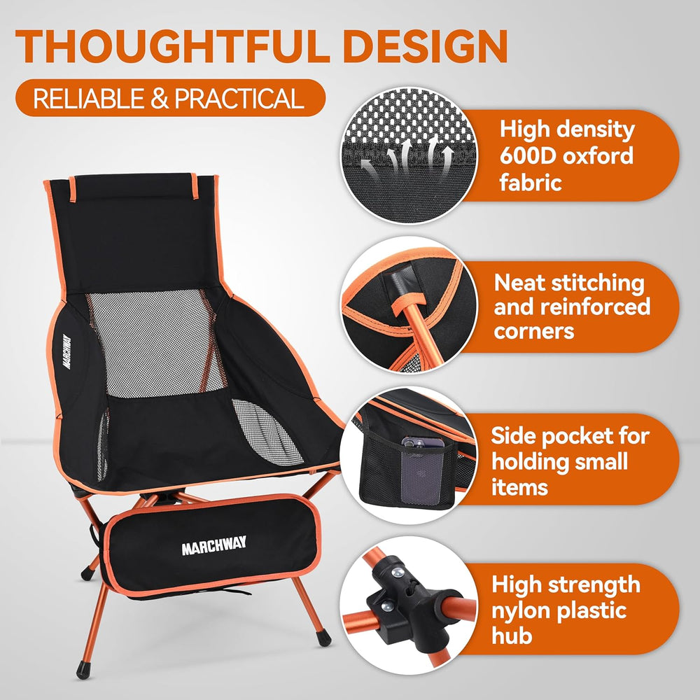 MARCHWAY Lightweight Folding High Back Camping Chair with Head Support, Stabl...