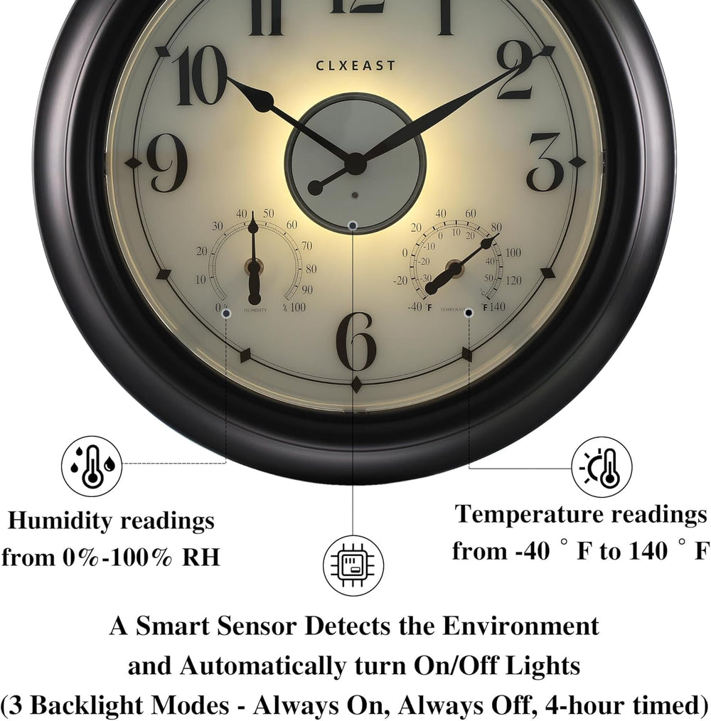 CLXEAST 18 Inch Large Illuminated Outdoor Clocks Waterproof