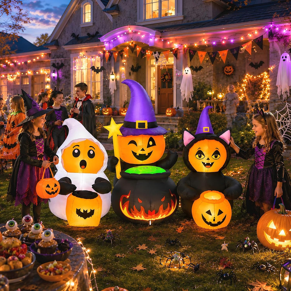 7FT Halloween Inflatables Pumpkin Character Trio, Outdoor Yard Decorations