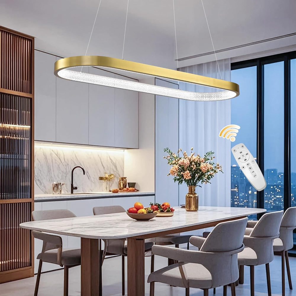 47" LED Gold Rectangle Chandeliers for Dining Room, Modern, Oval