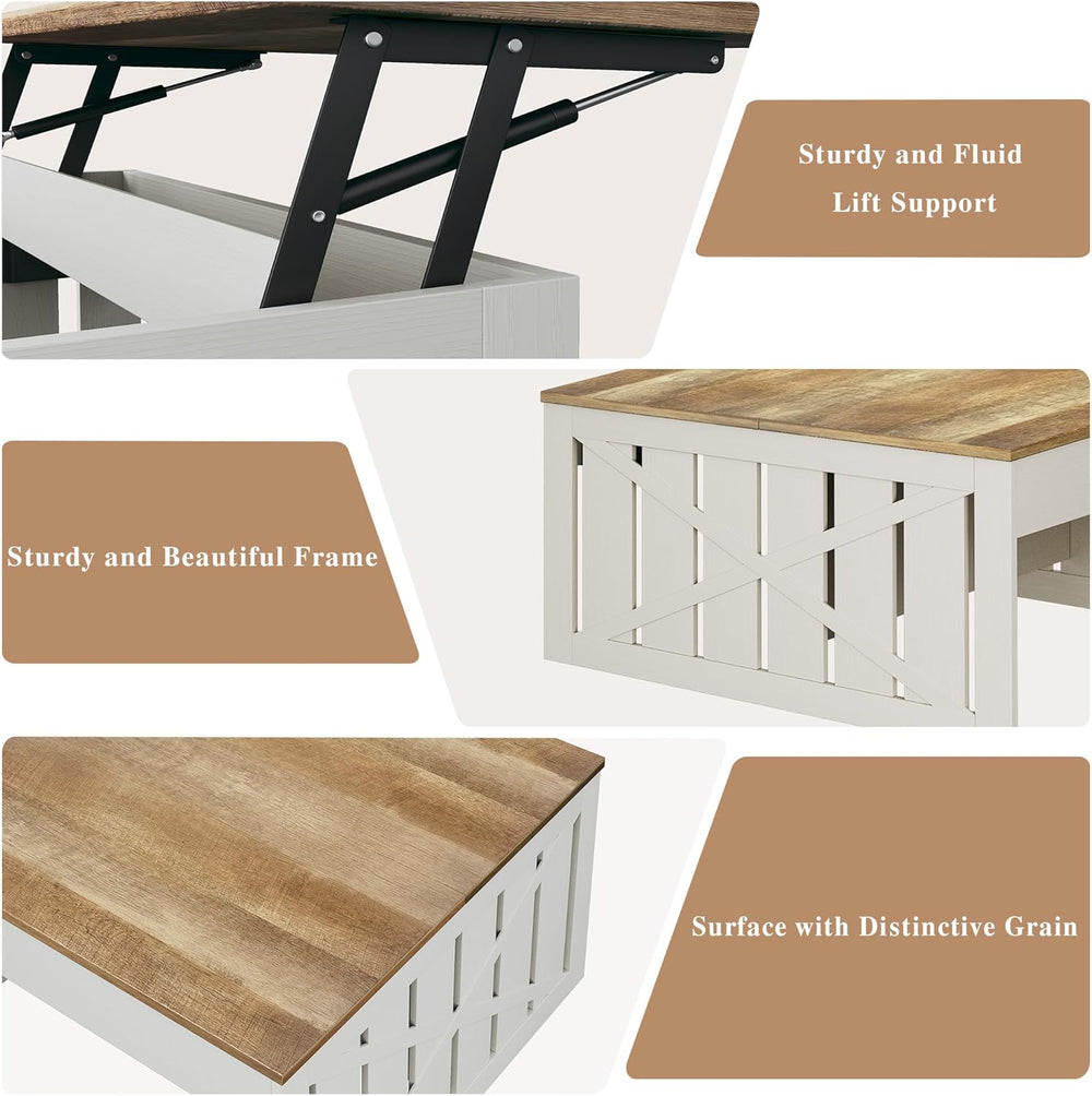 HUAHUU Lift Top Coffee Table with Storage Hidden Compartment, 31.5" Farm...