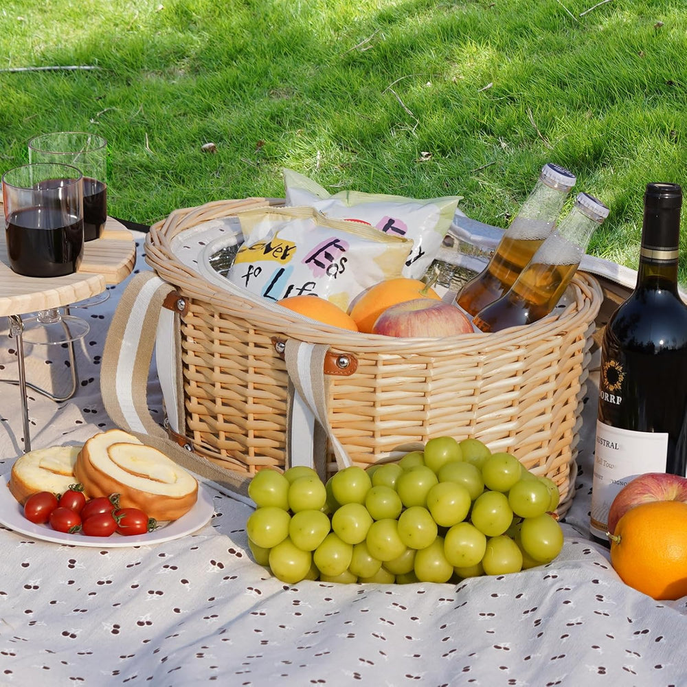 Picnic Basket Set for 4 - Wicker Insulated Picnic Basket