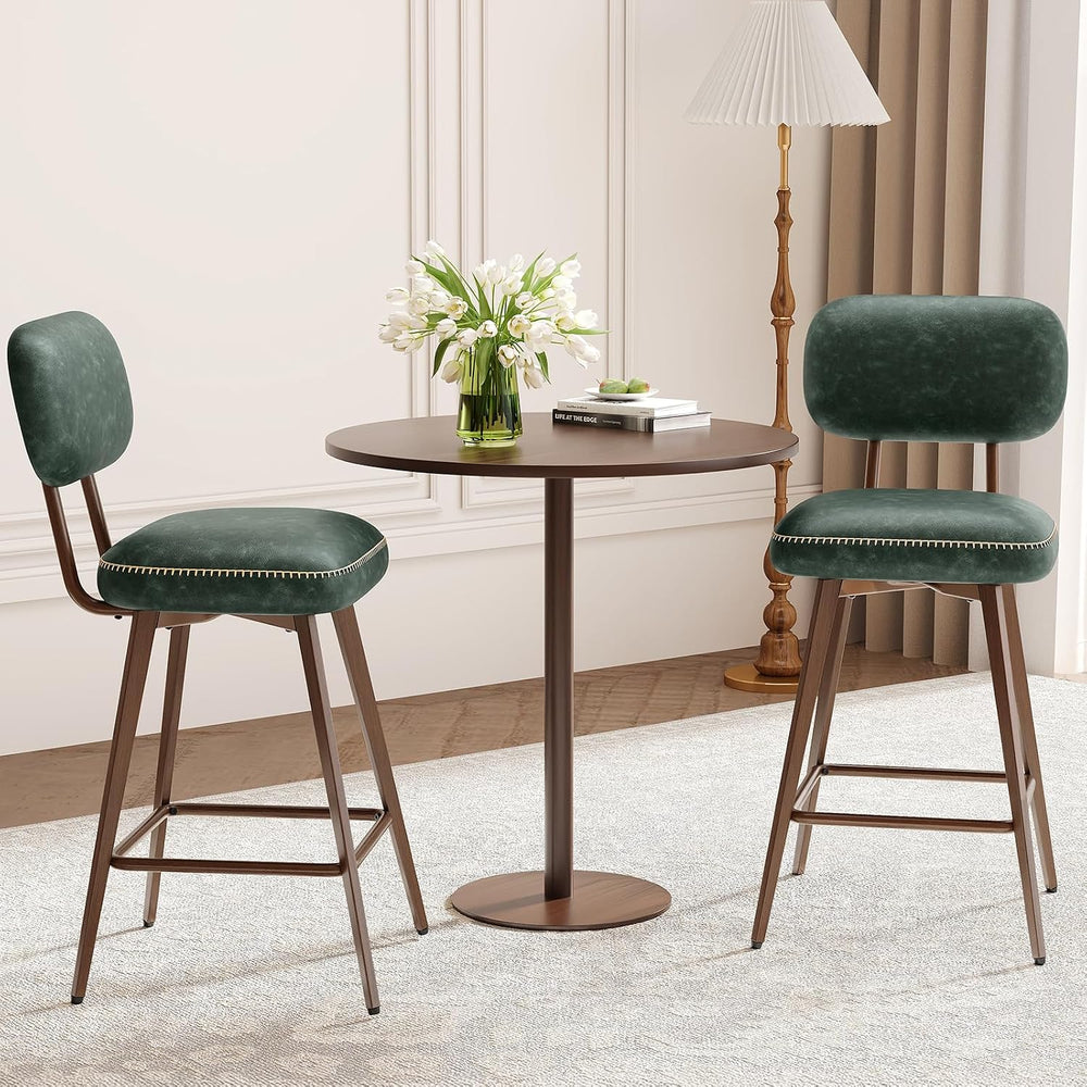 MALOL 26“ PU Leather Swivel Bar Stools Set of 4, Mid Century Counter Height B...