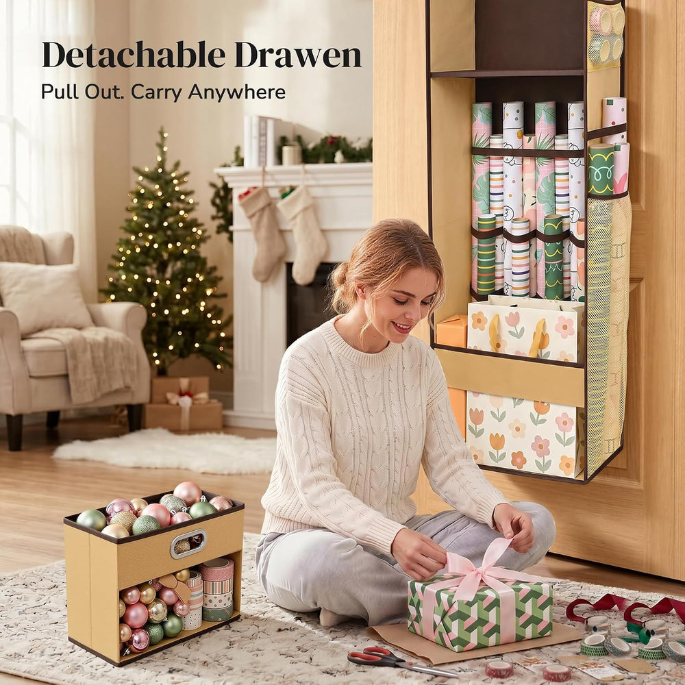 Ordovibe Wrapping Paper Storage Organizer, Over The Door Gift Wrap Holder wit...