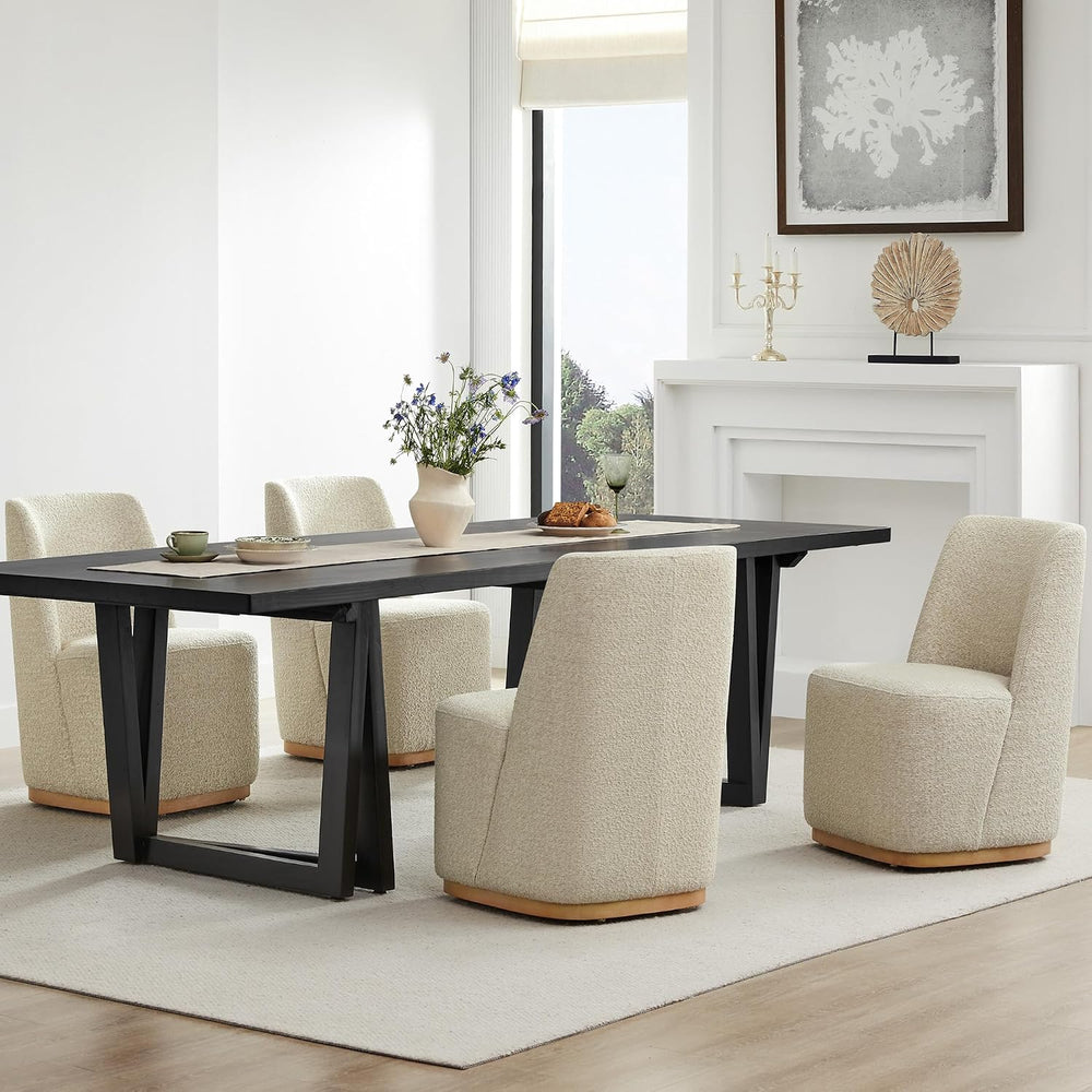CHITA Upholstered Rolling Dining Chair on Casters Set of 4, Oatmeal