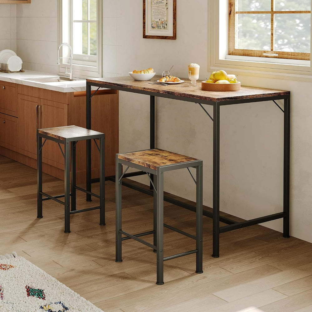 Homeiju Bar Table and Chairs Set, Dining Table with 2 Stools