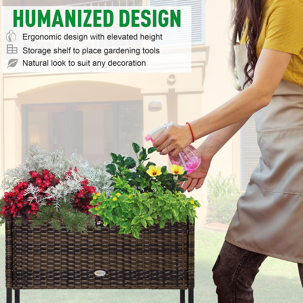 Outsunny Raised Garden Bed Elevated Planter Box Tool Storage Shelf Brown