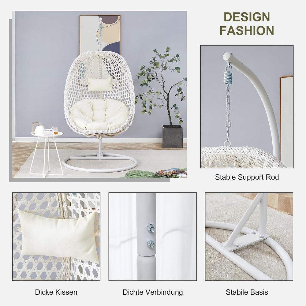 NYEESS Egg Swing Chair with Stand, Rattan Hanging Egg Chair, Hammock Chair