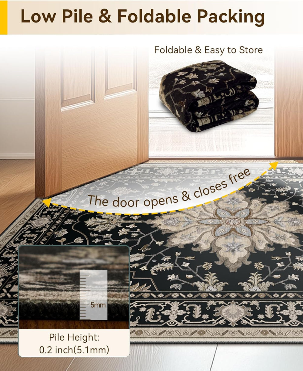 RELEANY Washable Area Rug, Large 10'x14', Black/Neutral