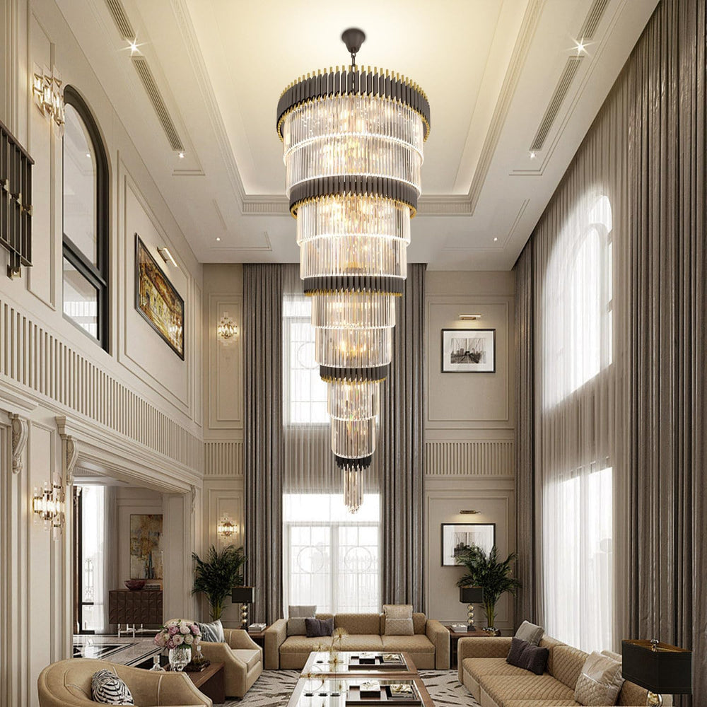 9-Tier Black and Gold Chandelier Modern Luxury Ballroom Chandelier Extra Larg...